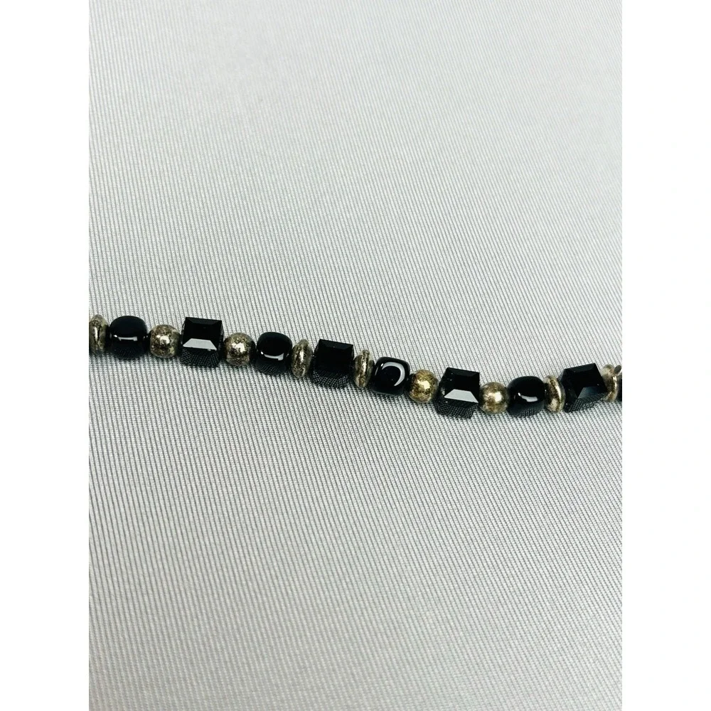 Sterling Silver Black Beaded Bracelet‎ With Heart Clasp READ
